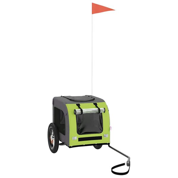 vidaXL mājdzīvnieku velo piekabe, zaļa ar pelēku, audums, dzelzs