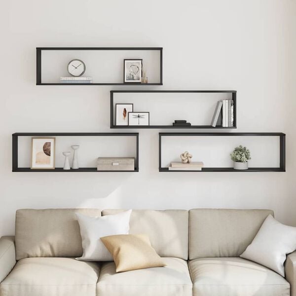 vidaXL sienas kubu plaukti 4 gab melns ozols 100x15x30 cm