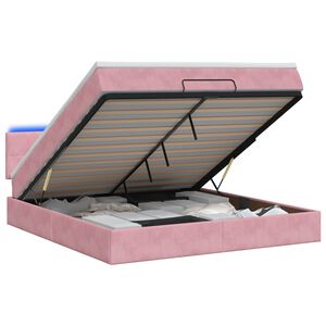 vidaXL Otomāna gulta ar matraču un LED Rozā 140 x 190 cm Samts