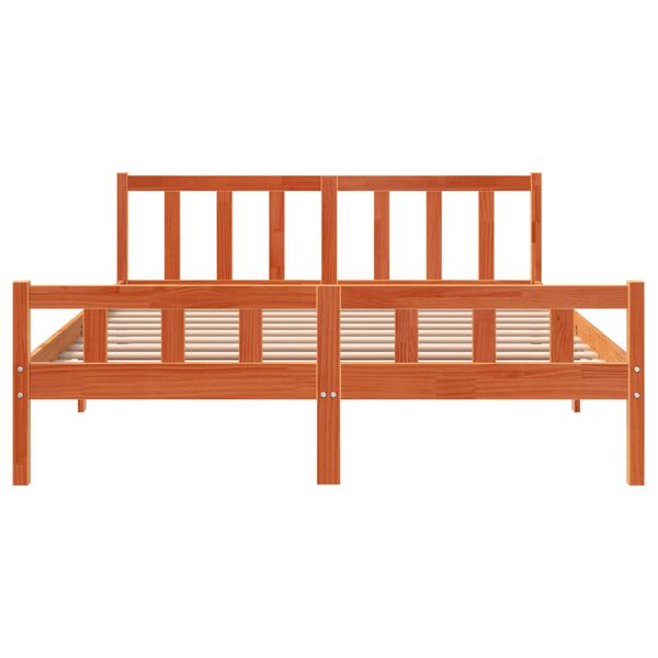 vidaXL gulta bez matrača, vaska brūnas, 150x200 cm, priedes masīvkoks