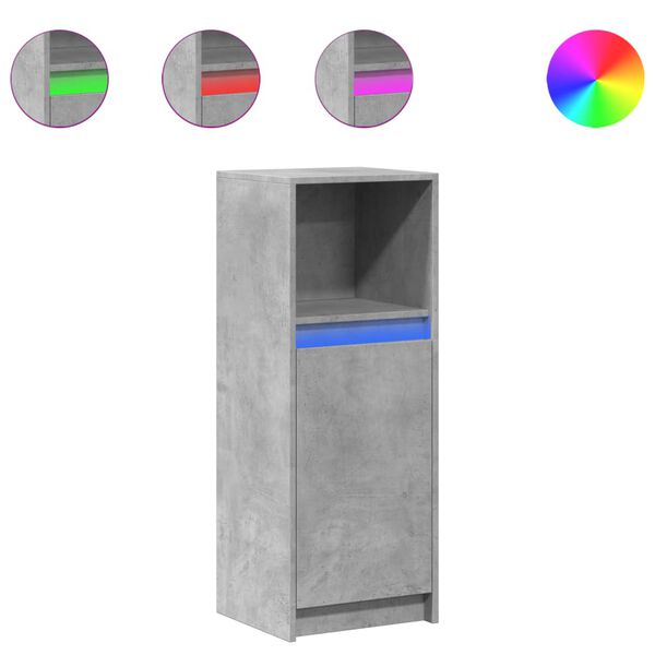 vidaXL kumode ar LED, betona pelēka, 38x34x100 cm, inženierijas koks