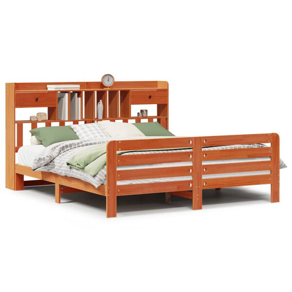 vidaXL gulta ar grāmatu plauktu, bez matrača, 180x200 cm, priedes koks