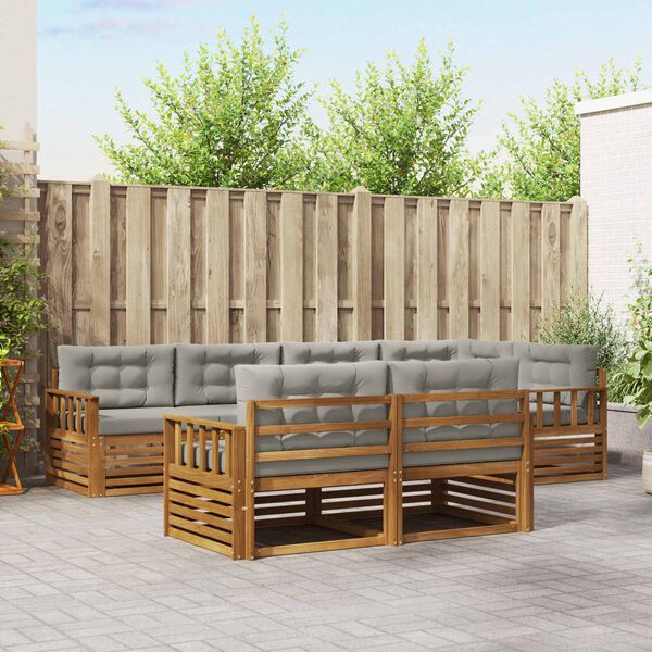 vidaXL Āra dīvānu komplekts ar spilvenu 7 pcs Dabīgs un gai&scaron;i pelēks