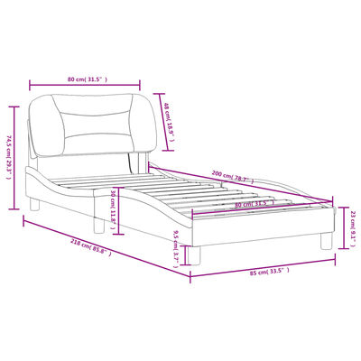 vidaXL gultas rāmis ar LED, melns un balts, 80x200 cm, mākslīgā āda