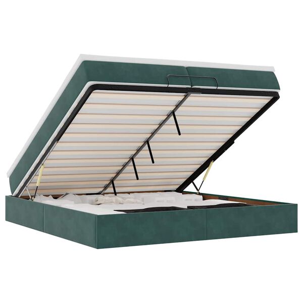 vidaXL Osmaņu gultas rāmis ar matračiem tum&scaron;i zaļ&scaron; 200x200cm audums