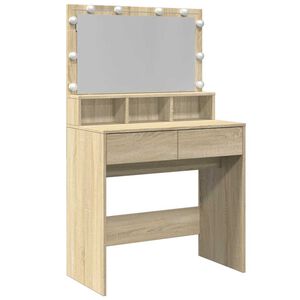 vidaXL spoguļgaldiņ&scaron; ar LED, ozolkoka krāsa, 80x41x134,5 cm