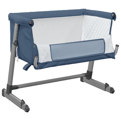 vidaXL bērnu gultiņa ar matraci, zils lina audums
