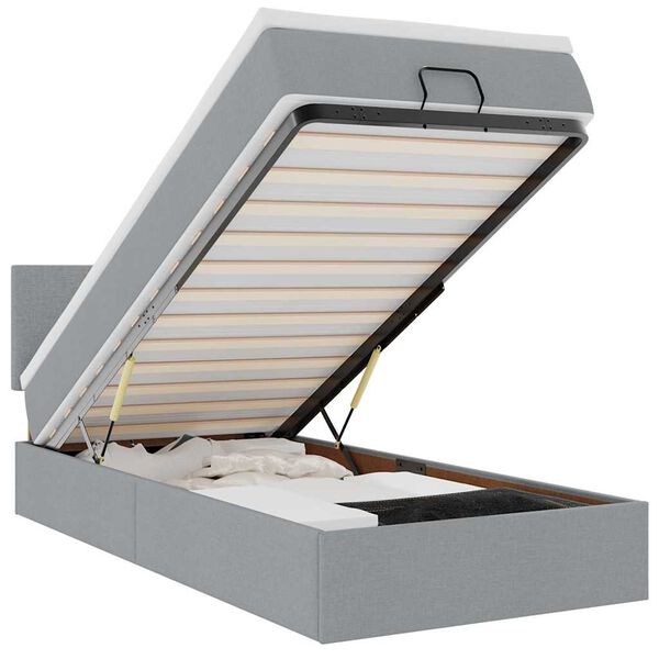 vidaXL Osmaņu gulta ar matraci&LEDs, gai&scaron;i pelēks, 90x200 cm, audums