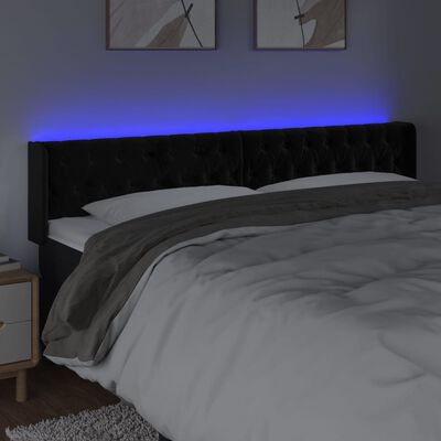 vidaXL gultas galvgalis ar LED, 203x16x78/88 cm, melns samts