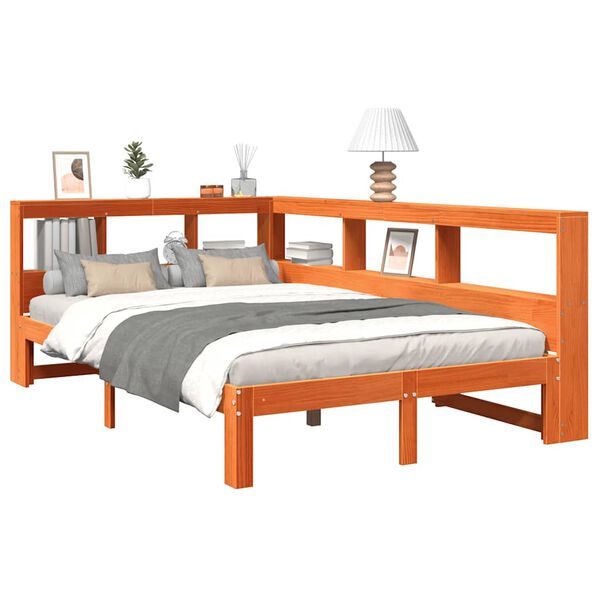 vidaXL gulta ar grāmatu plauktu, bez matrača, 120x200 cm, priedes koks