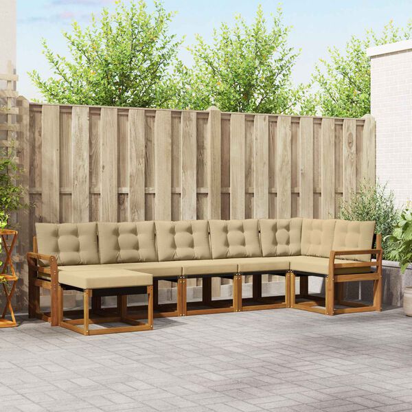 vidaXL Āra dīvānu komplekts ar spilvenu 7 pcs Dabisks un bē&scaron;s