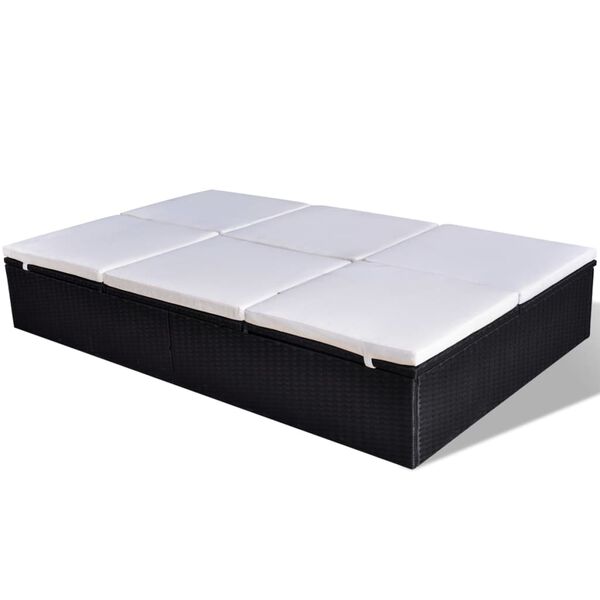 vidaXL divvietīgs sauļo&scaron;anās zvilnis ar matraci, melna PE rotangpalma