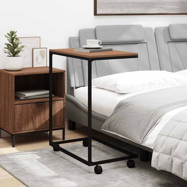 vidaXL galdiņ&scaron; ar riteņiem, 55x35x70 cm, inženierijas koks, melns