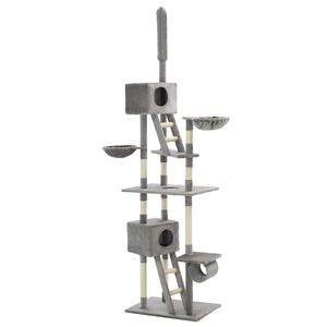 vidaXL kaķu māja, sizala stabi nagu asinā&scaron;anai, 230-260 cm, pelēka