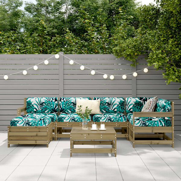 vidaXL 7-daļīgs dārza dīvānu komplekts, impregnēts priedes koks