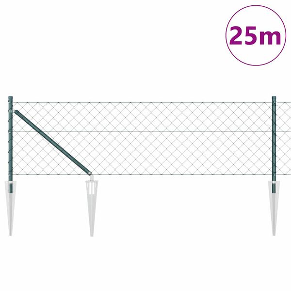 vidaXL Žoga āķis Zaļa 25 x 0,6 m (60 x 60 mm siets) Tērauds un PVC