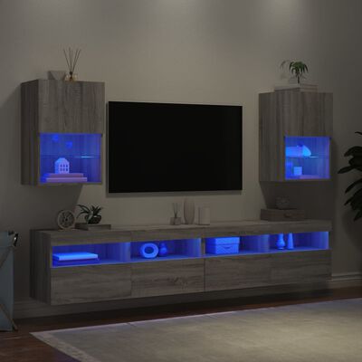 vidaXL TV skapīši ar LED, 2 gab., pelēka ozola krāsa, 40,5x30x60 cm