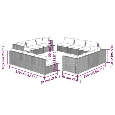 vidaXL 12-daļīgs dārza mēbeļu komplekts, matrači, PE rotangpalma