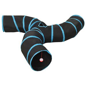 vidaXL kaķu tunelis, 3 virzienu, melns un zils, 25 cm, poliesters