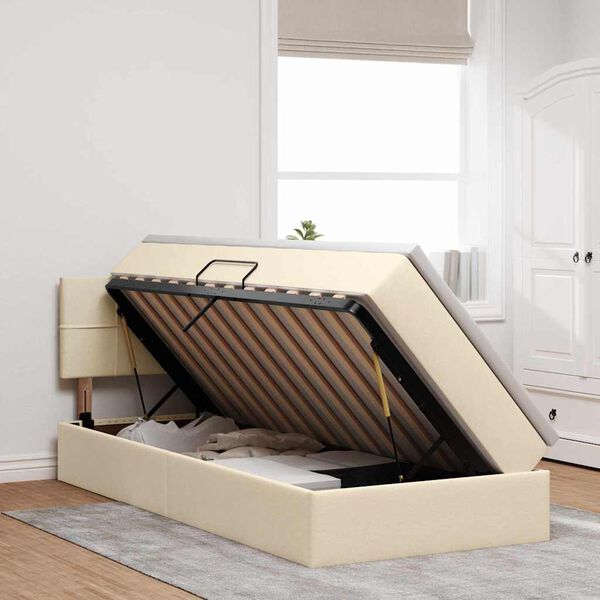 vidaXL Gulta ar uzglabā&scaron;anas vietu un matraci Krēms 90 x 190 cm