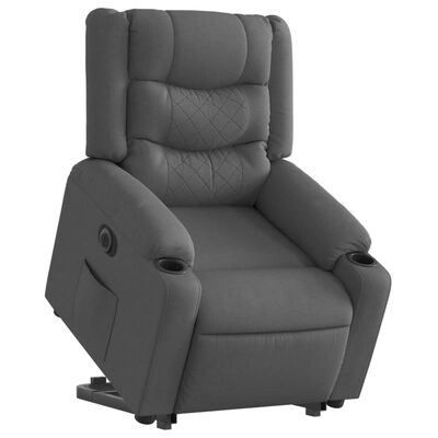 vidaXL elektrisks atpūtas krēsls, paceļams, atgāžams, pelēks audums