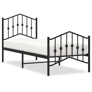 vidaXL gultas rāmis ar galvgali un kājgali, melns metāls, 75x190 cm