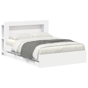 vidaXL Gultas rāmja ar uzglabā&scaron;anu un atzveltni Balts 150 x 200 cm
