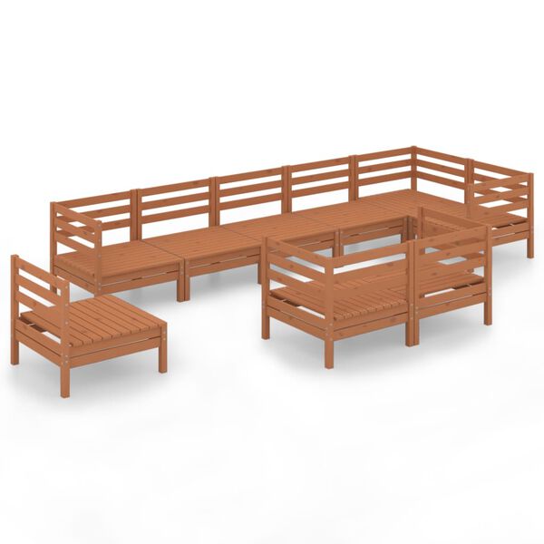 vidaXL 9-daļīgs dārza atpūtas mēbeļu komplekts, brūns priedes koks