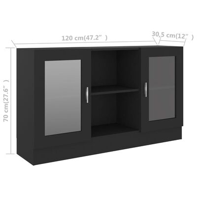 vidaXL vitrīna, melna, 120x30,5x70 cm, skaidu plāksne
