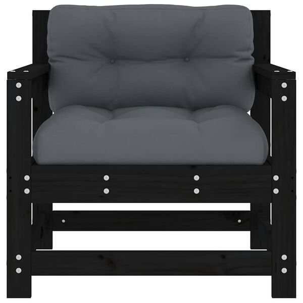 vidaXL dārza krēsli ar matračiem, 2 gab., melns priedes masīvkoks
