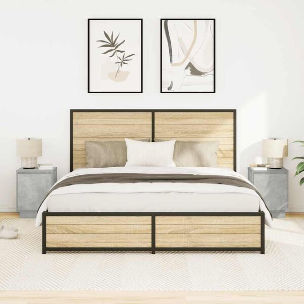 vidaXL naktsskapī&scaron;i ar LED gaismām 2 gab Betons pelēks 38x34x50 cm