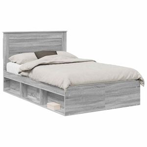 vidaXL Gultas rāmis Pelēks Sonoma 120 x 190 cm Ciets priedes koks