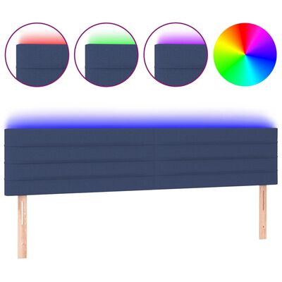 vidaXL gultas galvgalis ar LED, 160x5x78/88 cm, zils audums