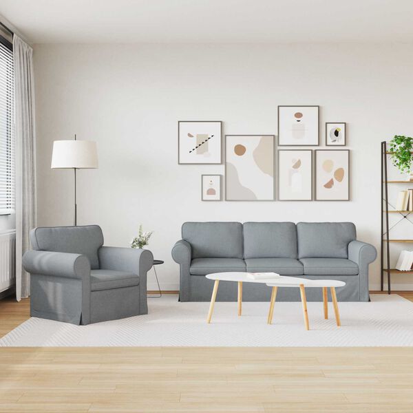 vidaXL Dīvāns 2 pcs Gai&scaron;i pelēks 215 x 82 x 80 cm audums