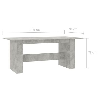 vidaXL virtuves galds, 180x90x76 cm, betona pelēks, skaidu plāksne