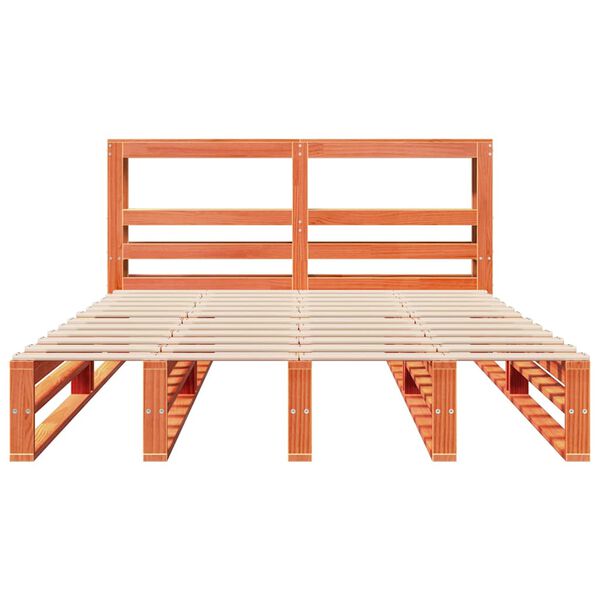 vidaXL gulta bez matrača, vaska brūnas, 140x190 cm, priedes masīvkoks