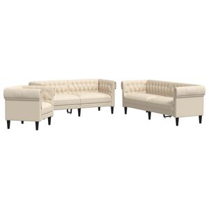 vidaXL trīsdaļīgs dīvānu komplekts, krēmkrāsas audums