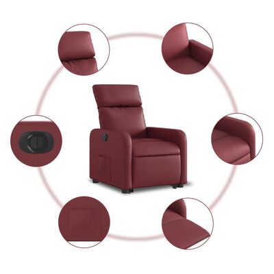 vidaXL elektrisks atpūtas krēsls, paceļams, vīnsarkana mākslīgā āda