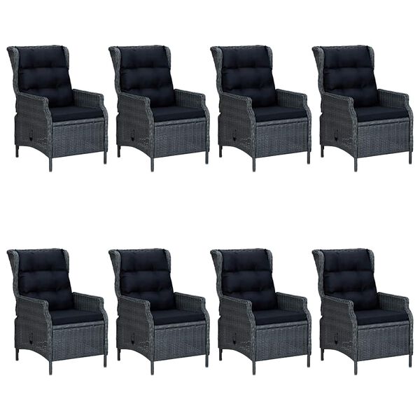 vidaXL 9-daļīgs dārza mēbeļu komplekts, tum&scaron;i pelēks