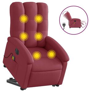 vidaXL elektrisks masāžas krēsls, paceļams/atgāžams, vīnsarkans audums