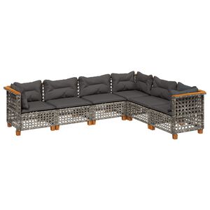 vidaXL 6-daļīgs dārza dīvāna komplekts ar matračiem, pelēks PE pinums