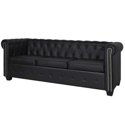 vidaXL Chesterfield dīvānu komplekts, melna mākslīgā āda