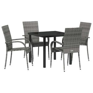 vidaXL Dārza ēdamgalds 5 pcs Pelēka Tērauds ar pulverkrāsas pārklājumu
