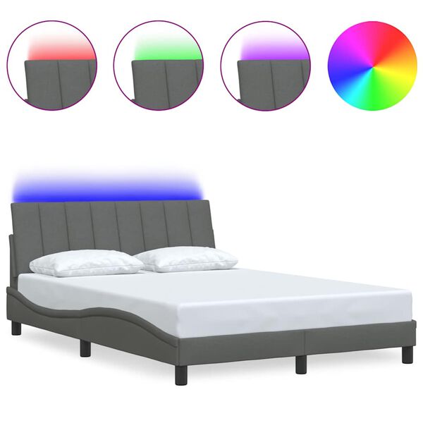 vidaXL gultas rāmis bez matrača, Hanko, tum&scaron;i pelēks, 140x190 cm, audums