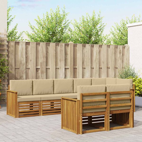 vidaXL Dīvāna komplekti 8 pcs Dabisks un bē&scaron;s Cietā akācijas koks