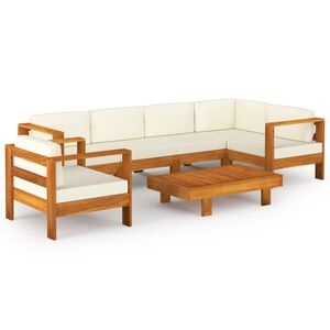 vidaXL 7 daļu dārza atpūtas mēbeļu komplekts ar spilveniem, 100x60 cm, akācijas koks