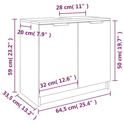 vidaXL vannasistabas skapis, melns, 64,5x33,5x59 cm, inženierijas koks
