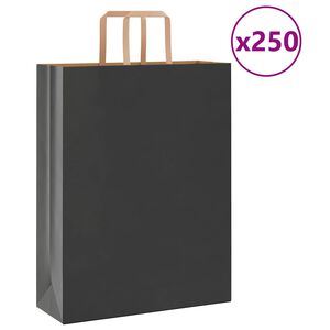 vidaXL papīra maisiņi 250 gab. ar rokturiem, melni, 32x12x42 cm
