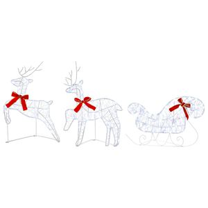 vidaXL Ziemassvētku brieži ar kamanām 3 gab. 60 LED Auksti balta
