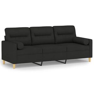 vidaXL trīsvietīgs dīvāns ar spilveniem, melns, 180 cm, audums
